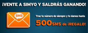 Promoción Simyo de hasta 500 SMS gratis