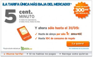 Tarifa 5 Simyo, con SIM a 1 euro