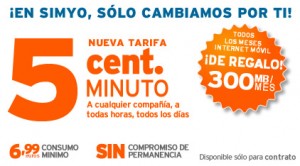 Tarifa del 5 de Simyo, con la oferta de internet móvil gratis