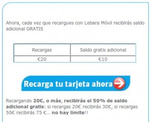 Recargas con saldo extra gratis de Lebara Móvil