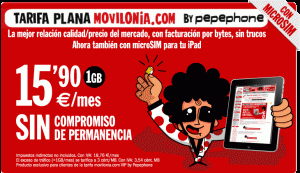 Bono tarifa plana de 1 GB de internet móvil de Pepephone y Movilonia