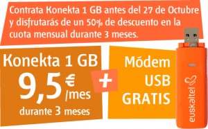 Euskaltel, 1 giga de internet móvil al 50%