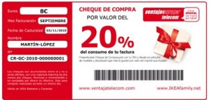 Cheque de Ikea de Ventaja Telecom