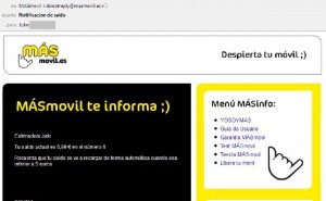 MÁSmovil avisa del saldo por email a sus clientes