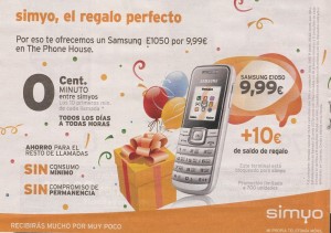 Samsung E1050 por menos de 10 euros con Simyo y The Phone House