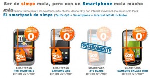 Catálogo de smartphones de Simyo subvencionados