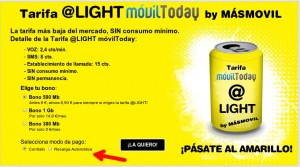 Tarifa Light de MÁSmovil en prepago automático