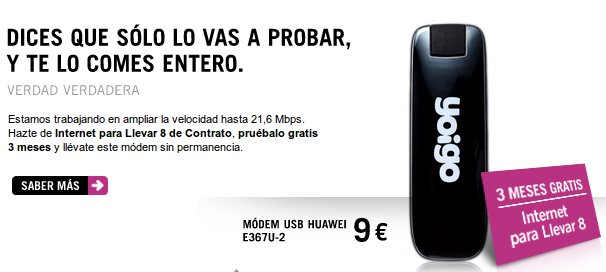 Internet móvil gratis con Yoigo y módem USB gratis o por 9 euros