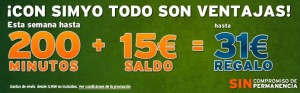 Simyo promoción de 200 minutos y 15 euros de saldo