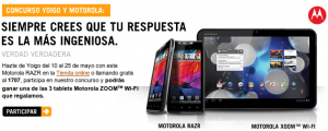 Yoigo concurso para conseguir tablets gratis comprando online el Motorola RAZR
