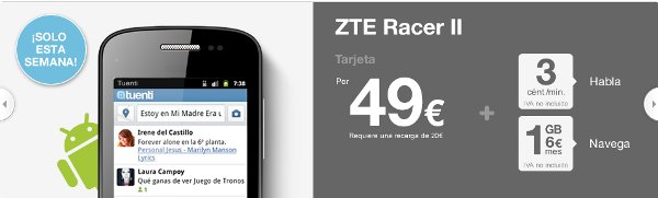 ZTE Racer 2 Tuenti Móvil 49 euros, android más barato