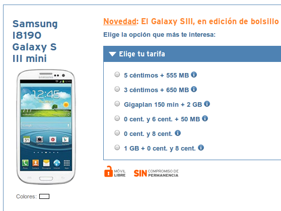 Samsung Galaxy S3 mini con Simyo