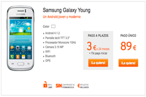 Samsung Galaxy Young rebajado en Simyo