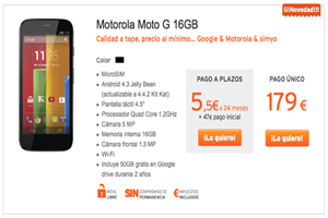 El Moto G de 16GB ya llego en Simyo