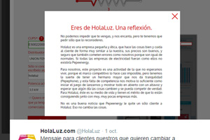 Sorprendente mensaje de Pepeenergy a los usuarios de Holaluz