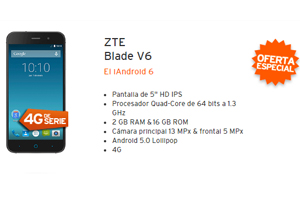 ZTE Blade V6 en liquidación con Simyo