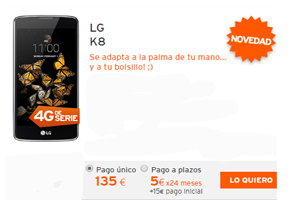Novedades en la tienda de móviles Simyo: El LG K8 a un súper precio