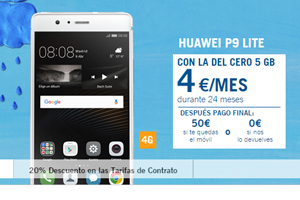 El Huawei P9 Lite a sólo 4 euros por mes con la del Cero 5GB