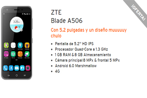 El ZTE Blade A506 con rebaja de 16 euros en Simyo