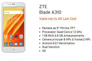 Nuevecito en la tienda virtual Simyo: ZTE Blade A310 a un súper precio 