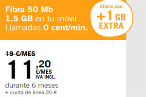 La combinada naranja 50 de Yoigo te regala 1 Gb extra para tu disfrutar en tu móvil 