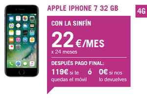 Llevate el iPhone 7 a 22 euros al mes junto con la tarifa del cero 5 GB recargada