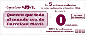 Promoción Carrefour móvil 5 primeros minutos entre móviles Carrefour Móvil