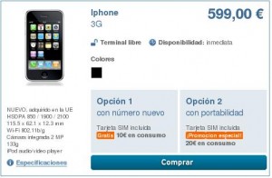 Foto del iPhone en la tienda de Simyo, sacada de iphoneapps.es