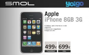 Vía http://yoiggers.es/2008/11/iphone-3g-8gb-libre-con-yoigo-en-smol/